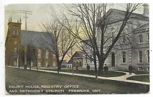 Postcard Pembroke Ontario Court House Registry Office Methodist Church Unused - Bild 1 von 2