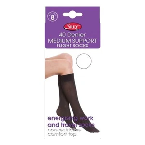 Silky Ladies Medium Support Flight Socks 40 Denier Knee High One Size 5 Colours - Picture 1 of 2