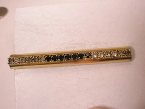 2-1/16" Black & White Rhinestone Quality Vintage Thin Tie Bar Clip simple design - Picture 1 of 6