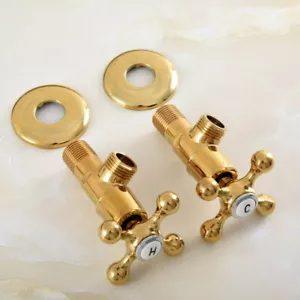 Coppia Valvola Arresto Angolare Maschio Bagno 1/2" Maschio x 1/2" Ottone Colore Oro Zav020 - Foto 1 di 6