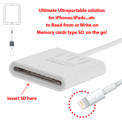 8 Pin OTG to SD Card Reader Writer Adapter iPhone X iPad Air Pro Mini + Micro SD - Image 1 of 4