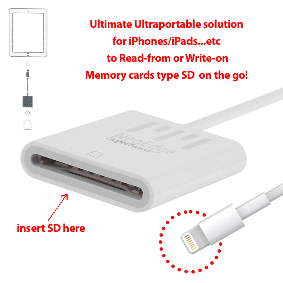 8 Pin OTG to SD Card Reader Writer Adapter iPhone X iPad Air Pro Mini + Micro SD - Image 1 of 4