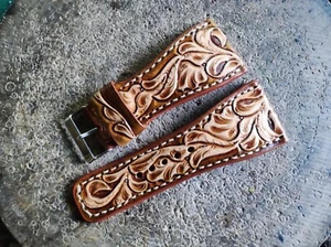 Geschnitztes Leder Uhrenarmband Handarbeit Handwerkzeug Armband Uhr individuell Uhr Geschenk - Bild 1 von 1