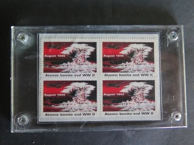 Atomic Bomb Ends WWII Non-Issued Rescinded US Stamp Block on card Newhouse - Image 1 of 4