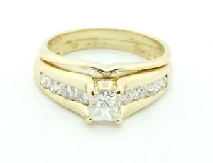 Women's 14K Gold Princess / Round Wedding Band Engagement Ring .95 TCW #21142