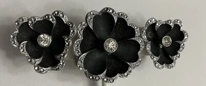 Broche Flor del Pensamiento Checo Vintage y Pendientes Tornillos Cristal Esmalte Negro - Imagen 1 de 4