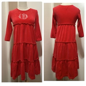 Hanna Andersson Girls Dress SZ 150 (11-13)Long Sleeve Red Velour Tiered Ruffled - Picture 1 of 5