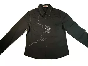 Peanuts Snoopy Women's Black Button Down Long Sleeve Shirt Embroidered Snoopy - Picture 1 of 9