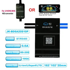 JK 8S-20S 100A LiFePo4 Li-Ion Smart BMS Board 0.6A Active Balancer APP BT/RS485* - Picture 1 of 15