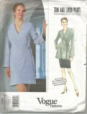 Vogue Designer Sewing Pattern 1538, Tom, Linda Platt Wrap Dress, 8 - 12 Uncut - Image 1 of 3