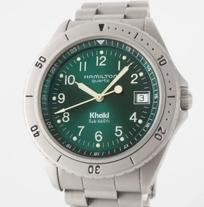 Hamilton Khaki Sub 660ft 9745B Quartz Green Dial 38 mm Used - Picture 1 of 15