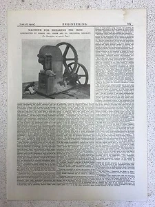 Machine For Breaking Pig Iron, Made In Keighley: 1912 Engineering Magazine Print - Picture 1 of 2