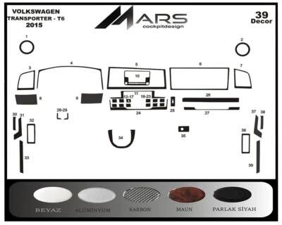 大众 Transporter 2015 - 2018 39 件适合内部仪表板装饰盖套件木质 — 第 1/4 张图片