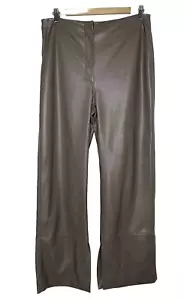 NANUSHKA Women’s Size L Faux Leather Pants Brown Split Ankle Wide Leg - Picture 1 of 9