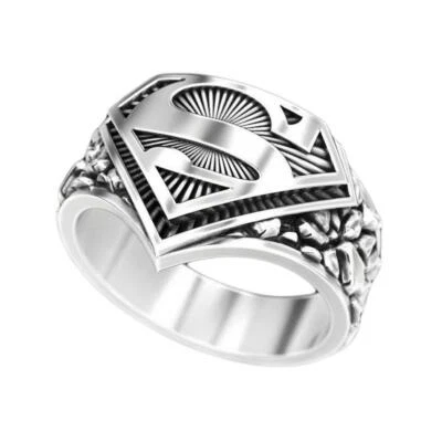 Superman Justice League Superhero Logo Silver 925 Ring - Photo 1/4