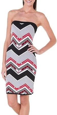 XOXO Women's Chevron Pattern Strapless Knit Dress, Black/White/Red, Size XS; M - Image 1 of 2