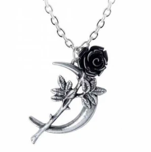 New Romance Pendant Necklace Boxed, Black Rose Moon Gothic Love, Alchemy England - Picture 1 of 7