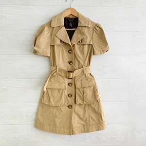 Arden B. Y2K - British Tan trench coat shirt dress, XS Belt - Picture 1 of 6