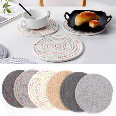 6 Pcs Woven Round Placemats Heat Resistant Bowls Coffee Cups Coaster Home Decor - Image 1 of 4