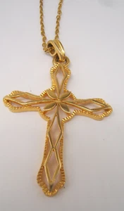 VTG GOLD TONE CROSS PENDANT NECKLACE OPEN WORK - Picture 1 of 5