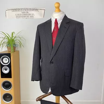 GERALD FREEDMAN Fully Bespoke Grey Chalk Stripe One Button Suit SAVILE ROW (40S) - Image 1 of 4