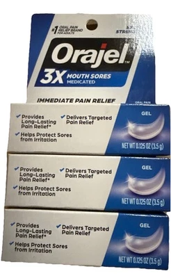 Lot of 3 - Orajel 3X for Mouth Sores Extra Strength Gel Tube  0.125 Oz Each - Image 1 of 4