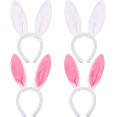 4 Pack Bunny Ears Headbands White & Pink Plush Rabbit Ears Easter Cosplay Party - Image 1 of 2
