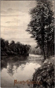 Grüße - schöne malerische alte Grußkarte o/18 AZ4092 - Bild 1 von 2