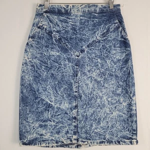 Vintage 80er Acid Washed Denim hoher Bund Bleistiftrock Größe 13/14 blau Taschen USA - Bild 1 von 7