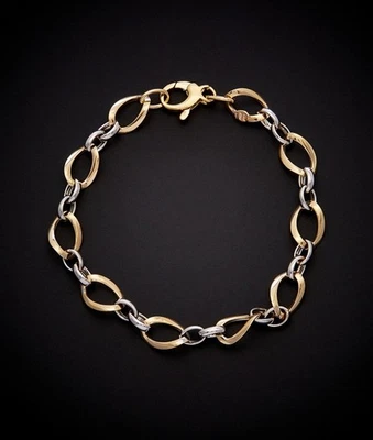 14k Italian Gold Two-Tone Chain Link Bracelet Sz 7.5”- $415 - Image 1 of 4