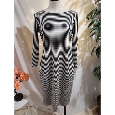 Vestido Max Mara Fin de Semana Rayas Manga Larga Cuello Barco Corbata Talla L Negro Blanco Foto 1 de 4