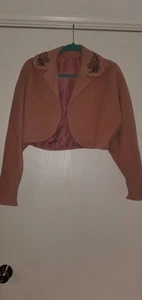 Vtg 1940s-50s FORSTMANN Pink Wool MATADOR BOLERO JACKET w/BEADING - Picture 1 of 10