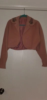 Vtg 1940s-50s FORSTMANN Pink Wool MATADOR BOLERO JACKET w/BEADING - Image 1 of 4