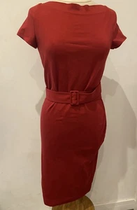 Vestido Lápiz Tomas Maier Rojo Cinturón Talla M Manga Gorra Midi - Imagen 1 de 8