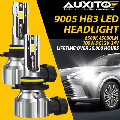 AUXITO 9005 HB3 LED Headlight Bulb Kit High Low Beam 6500K Super White 45000LM Foto 1 de 4