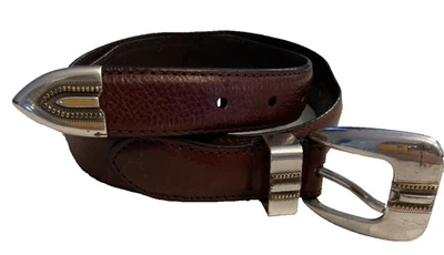 Cinturón Fossil 1998 De Colección Para Hombre Talla 80/32 Marrón Grano Completo Cuero de Vaca Medallón Western Foto 1 de 4