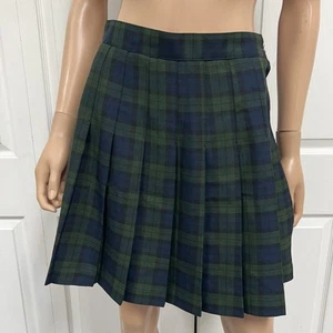 Y2K Plaid Blue Green Pleated Mini Skirt Size 9 Academia Vtg - Picture 1 of 8
