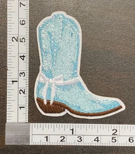 Blue Cowboy Boot Embroidered Iron On Patch - Picture 1 of 2