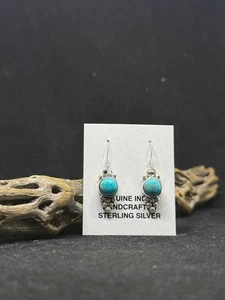Handgefertigte einheimische Navajo Royston Türkis Sterlingsilber Ohrhänger gestempelt - Bild 1 von 9