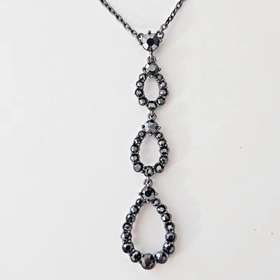 Collar Givenchy Cristal Negro Estrás Lágrima Gota 15" Foto 1 de 4