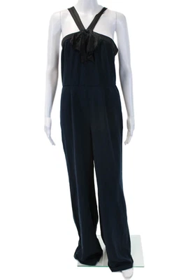 Женский комбинезон Jay Godfrey на молнии сзади без рукавов с V-образным вырезом атласная отделка темно-черный 10 - Изображение 1 из 4