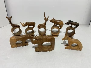 Handgeschnitzte Holz Afrikanische Safari Tier Servietten Ring Halter Ständer 8er Set - Bild 1 von 6