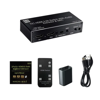 4K 2 In 1 Out HDMI ARC Audio Switcher Selector HDMI Audio Extractor Splitter - Image 1 of 4
