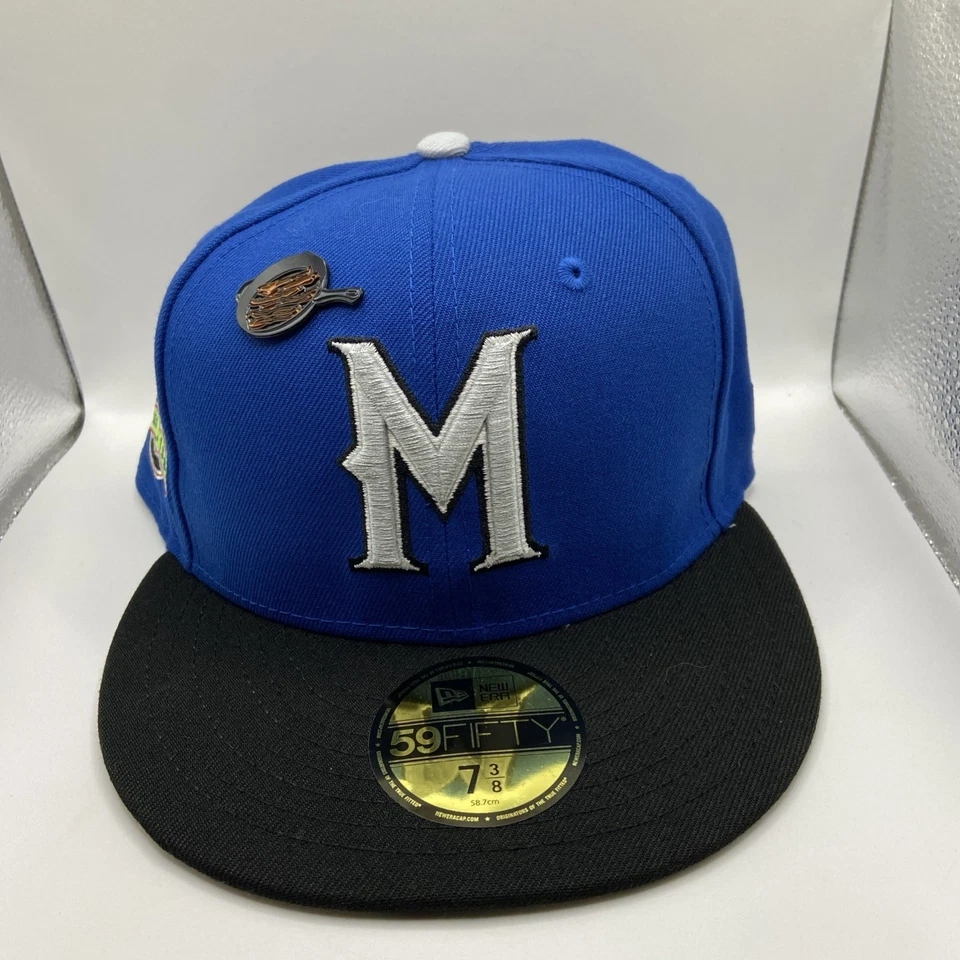 7 3/8 New Era Milwaukee Brewers County Stadium Patch 59FIFTY Fitted Hat Cap Blue - Image 1 of 4