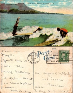 Tarjeta postal tabla de surf montar en Honolulu Hawaii 1923 - Imagen 1 de 1