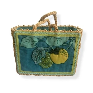 Vintage Raffia Wicker Straw Purse Handbag Lemon Lime Lined Summer Fruit 7”x6” - Picture 1 of 14