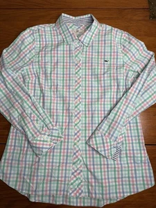 Camisa Vineyard Vines para mujer talla 14 rosa azul verde a cuadros L/S logotipo de ballena popover - Imagen 1 de 5