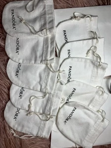 Lot of 10 Pandora White Pouch Anti Tarnish Jewelry Bead Drawstring Bag AUTHENTIC - Picture 1 of 9