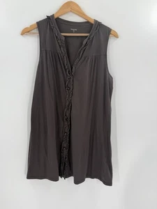Garnet Hill Women’s MEDIUM 100% Cotton Gray Sleeveless Tunic Top Easy Wear - Picture 1 of 13