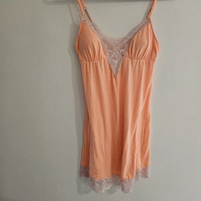 Y2K Victoria's Secret XS Orange Negligee Lingerie Mini Slip Dress Tangerine Lace - Image 1 of 4